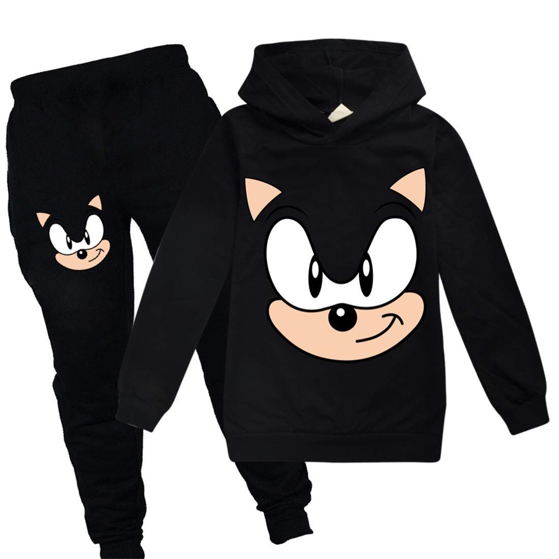 N/F Sonic Hoodie und Hose Sportbekleidung Jungen Trainingsanzug Mädchen Niedliche Cartoon Drucke Der Igel Kostüm Pullover, schwarz 2, 7-8 Jahre