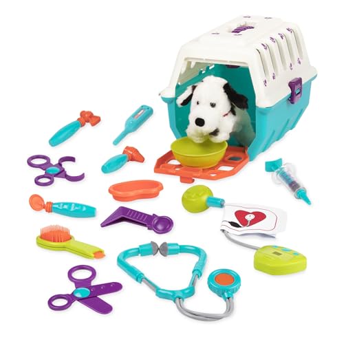 Battat BT2538Z – Tierarztkoffer mit Dalmatiner –Tierarzt Hundekäfig Spielzeug mit Transportkäfig und Arzt Zubehör für Kinder 15 Teile