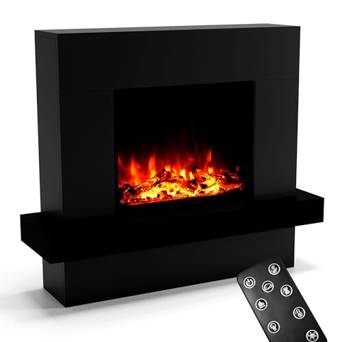 GLOW FIRE Pandora Elektrokamin mit Heizung (1500 W) und 3D Multi Color Farbwechsler| Elektrischer Standkamin mit Knisterfunktion, Heizlüfter & Fernbedienung, Schwarz