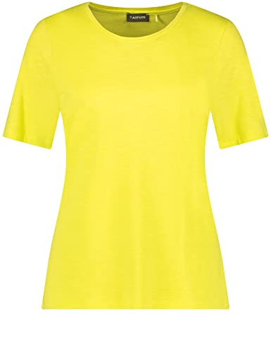 Taifun Damen Basic T-Shirt mit rundem Ausschnitt Kurzarm unifarben Vibrant Lime 46