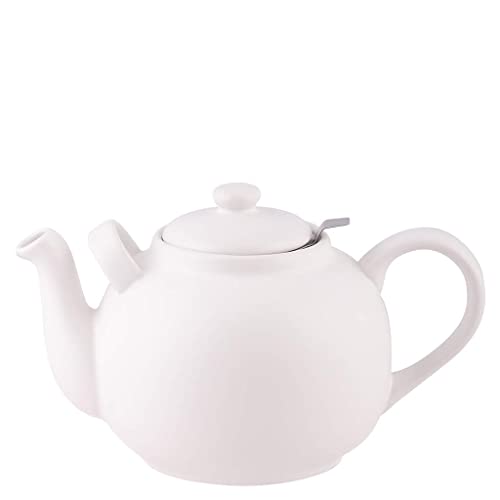 PLINT Simple & Stylish Ceramic Teapot, Globe Teapot with Stainless Steel Strainer, Ceramic Teapot for up to 10 Cups, 2500ml Ceramic Teapot, Flowering Tea Pot, TeaPot for Blooming Tea, White