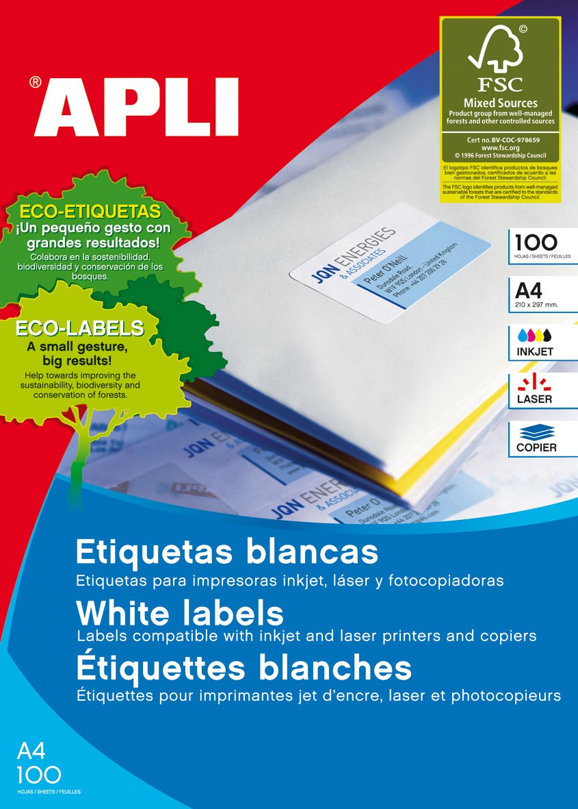 APLI 001633 - Pack 100 weiβe Etiketten für Drucker 97X42.4