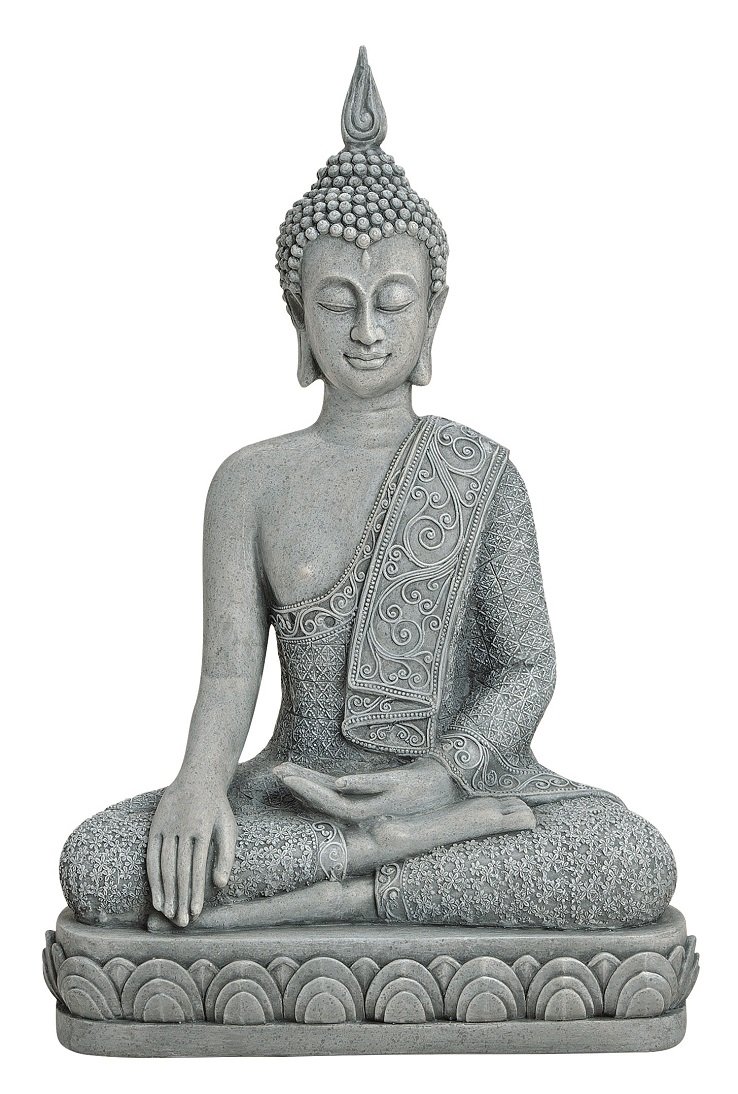 Geschenkestadl XL Buddha Figur sitzend 39cm groß grau Feng Shui Buddhismus