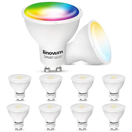 linovum LED Smart Lampe GU10 10er Pack kompatibel mit Alexa Echo Google Home App steuerbar - RGB & Weißtöne 2700-6500K Wlan Birne 5W