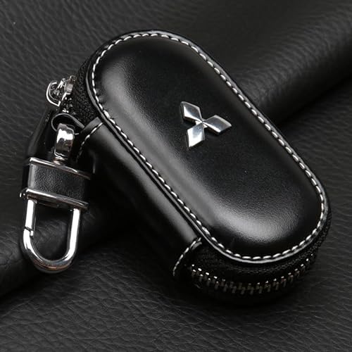 JUNZAI Autoschlüssel-Taschen-Geldbörse, für Mitsubishi Outlander ASX Pajero Galant Lancer, Anti-Verlust, Verschleißfest und Langlebig, Leder-Schlüsseletui, Autozubehör, Black