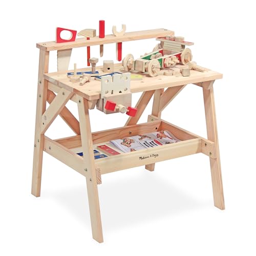 Melissa & Doug Wooden Project Solid Wood Workbench, (E-Commerce Packaging, Great Gift for Girls and Boys - Best for 3, 4, 5, and 6 Year Olds)
