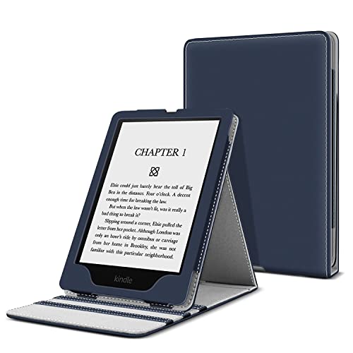 TNP Hülle für Kindle Paperwhite 11. Generation 2021 Signature Edition 6,8 Zoll eReader,faltbar Ständer, vertikal klappbar für Kindle Paperwhite, Premium PU-Leder, Dunkel Blau