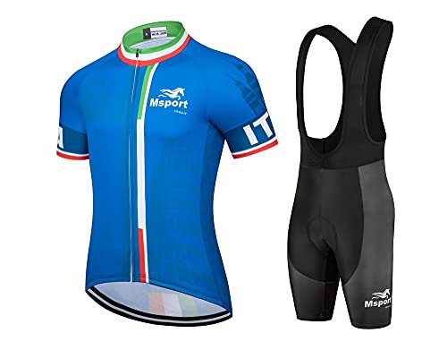 Fahrradbekleidung Komplettset Fahrradtrikot + Latzhose Hellblau Italien XL