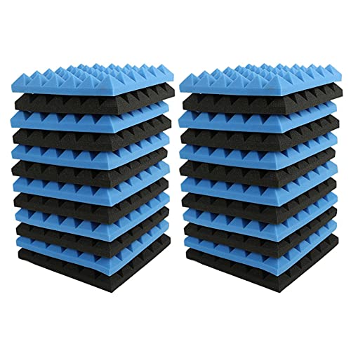 ZIUTPDAX Akustikschaumstoff-Fliesen, 24 Stück, anthrazit, Schalldämmung, Schaumstoffplatten, Studio-Sound-Polsterung, 5,1 x 25,4 x 25,4 cm (schwarz + blau)