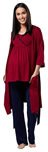HAPPY MAMA Damen Mutterschaft Pyjama-Set/Hose/Top/Morgenmantel 558p (Crimson & Marine, 40, L)