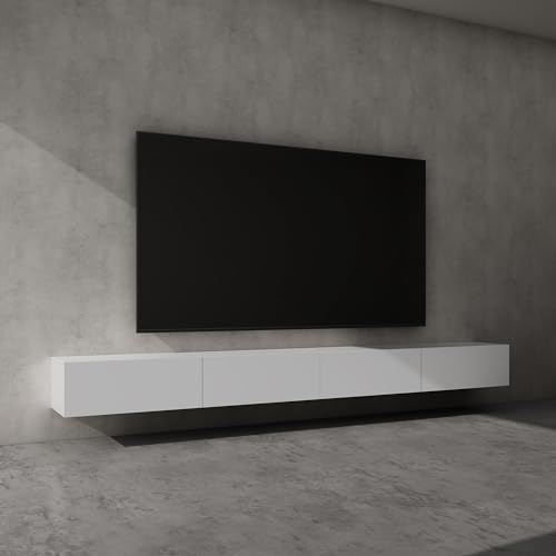 doporro TV Lowboard TV-Schrank Fernsehschrank Holz 320 cm in matt Weiß Hängend oder Stehend Fernsehtisch, TV-Regal für Fernseher Fernsehschrank02
