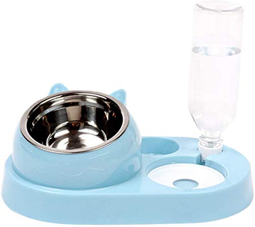 Sweelive Katzen-Tränke, Doppel-Katzen-Napf, 2-in-1, automatische Wasserspender für Katzen und Hunde, Napf für Katzen mit neigbarem Design mit 500 ml Wasserflasche (blau)