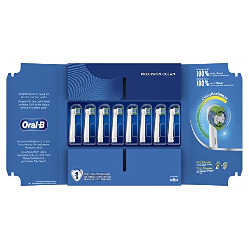 Oral-B Precision Clean Aufsteckbürsten für elektrische Zahnbürste, 8 Stück, mit CleanMaximiser-Borsten für optimale Zahnpflege, Zahnbürstenaufsatz für Oral-B Zahnbürsten, briefkastenfähige Verpackung