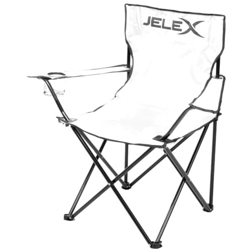 JELEX Expedition Campingstuhl, Sitzfläche: 50 x 40 cm, Sitzhöhe: ca. 41 cm, schmutz- und Wasserabweisende Oberfläche, einfacher Klappmechanismus (Weiß)