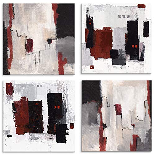 Artland Leinwandbilder auf Holz Wandbild Bild Set 4 teilig je 20x20 cm Abstrakte Kunst Malerei Modern Abstrakt Art Skandinavisch Rot Grau U1OD