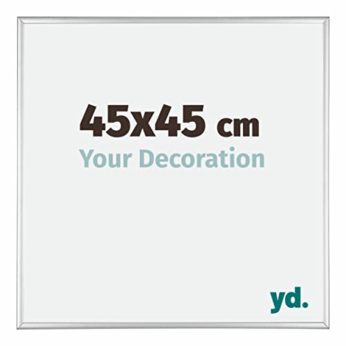 yd. Your Decoration - Bilderrahmen 45x45 cm - Bilderrahmen aus Aluminium mit Acrylglas - Antireflex - Ausgezeichneter Qualität - Silber Hochglanz - Kent
