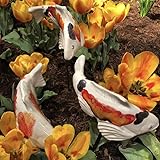 yijian Fisch im Garten, Keramik-Garten-Koi, Garten-Koi-Harz-Handwerk, Koi-Fisch-Statue im Freien, Skulptur für Garten-Rasen-Teich-Verzierung im Freien (3 Pcs White)