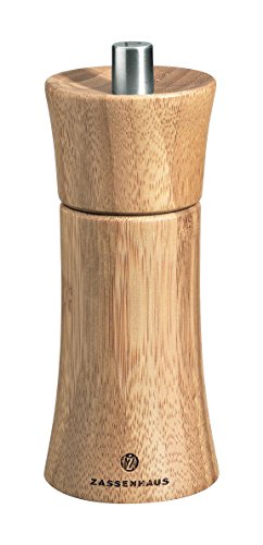 Zassenhaus Pfeffermühle Frankfurt 14 cm, aus Bambus mit stufenlos verstellbarem Hochleistungs-Keramikmahlwerk, befüllt