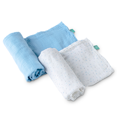Koala Babycare - Neugeborenen-Mussline 120x120 Baumwolle - Packung mit 2 Stück - Neugeborenen-Baumwoll-Stilldecke und Neugeborenen-Wickeltuch für Swaddle Neugeborene - Blau
