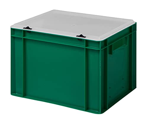 Design Eurobox Stapelbox Lagerbehälter Kunststoffbox in 5 Farben und 16 Größen mit transparentem Deckel (matt) (grün, 40x30x28 cm)