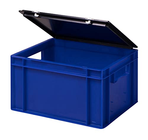 Stabile Profi Aufbewahrungsbox Stapelbox Eurobox Stapelkiste mit Deckel, Kunststoffkiste lieferbar in 5 Farben und 21 Größen für Industrie, Gewerbe, Haushalt (blau, 40x30x22 cm)