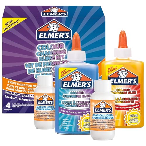 Elmer’s Colour Changing Slime Set | Zubehör für Schleim enthält farbwechselnden Kleber | mit magischer Schleim-Aktivator-Lösung | wird aktiviert durch UV-Licht | 4-teiliges Kit