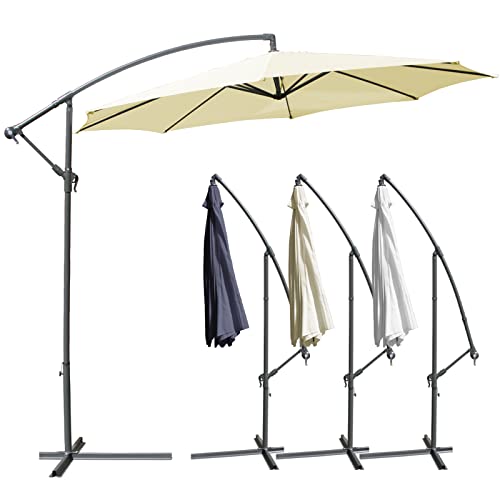 MIADOMODO® Sonnenschirm - Ø300/350cm, mit Ständer, Handkurbel, Wasserabweisend, Neigbar, Verstellbar, für Balkon, Terasse, Garten - Gartenschirm, Marktschirm, Terassenschirm (Beige, 350 cm)