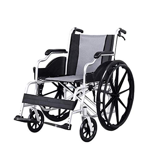 Rollstuhl, zusammenklappbares leichtes mobiles Gerät aus Aluminium mit Aufbewahrungstasche hinten, aufblasbarer Reifen, Doppelbremse für ältere Menschen/Behinde