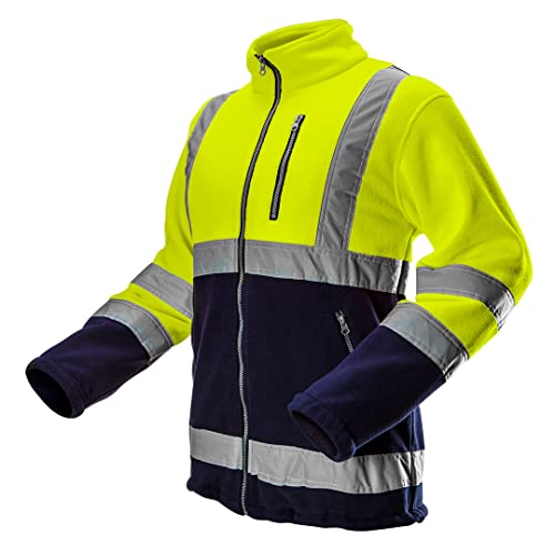NEO TOOLS Herren Warnschutz-Arbeitsjacke, Stehkragen, langarm, Obermaterial Fleece 280 g/m2 aus 100 % Polyester, mit reflektierenden Streifen, Größe:L, gelb