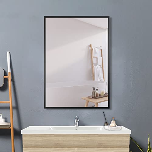 Acezanble Rechteckig Dekorativer Spiegel 65x45cm mit Aluminiumrahmen,Einfacher Wandspiegel Rahmenspiegel f¨¹r Schlafzimmer Wohnzimmer Badezimmer(schwarz)