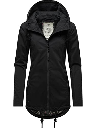 Ragwear Damen Übergangsjacke leichte Jacke Kurzmantel mit Verstellbarer Kapuze Zuzka Black23 Gr. XS