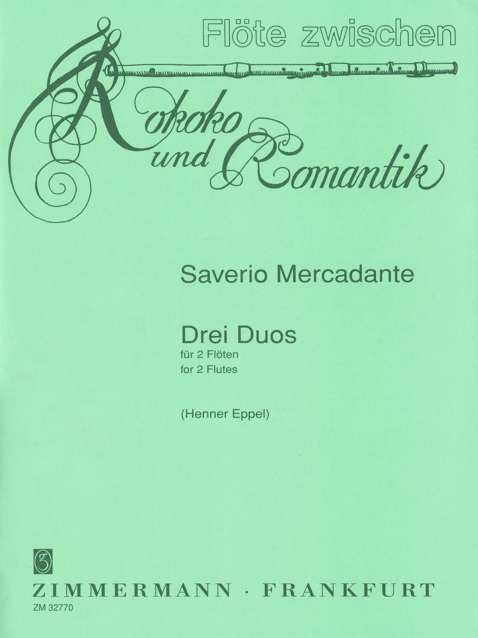 3 Duos F-Dur, e-Moll, C-Dur: 2 Flöten. Partitur und Stimmen. (Flöte zwischen Rokoko und Romantik)