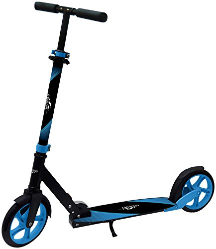 Carromco – Scooter XT-200 - Big Wheel Scooter - Lenkerhöhe: 87-101cm, blau-schwarz, City Roller mit patentiertem 1-Klick Klappmechanismus, tiefergelegtem Deck und großen Reifen, ab 8 Jahre