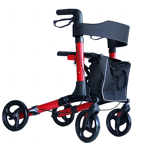 Rollatoren für Senioren - Rollator mit Sitz und 7-Zoll-Rädern - Zusammenklappbarer Reiserollator - Leichte Mobilitätsgehhilfe für Erwachsene ältere Menschen, Rot
