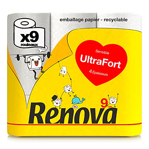 Renova Paperpack Ultra Starkes Toilettenpapier, 4-lagig, Papierverpackt, 9 Rollen weniger Kunststoff!