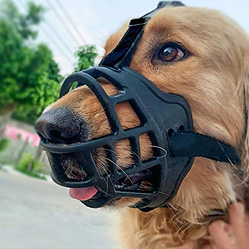TRoki Verstellbarer weicher Maulkorb für Hunde – verhindert Beißen, Bellen und Kauen – atmungsaktive Mundbedeckung – große Größe – sicher, geruchlos und leicht zu reinigen – Schwarz