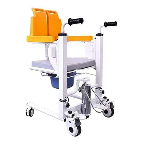 Patientenlift-Transfer-Mobilitätsstuhl, hydraulischer Transferlift, Stahllast 265 Pfund, medizinischer Lift-Transferstuhl mit 180° geteiltem Sitz und Töpfchen-Patientenlift-Rollstuhl