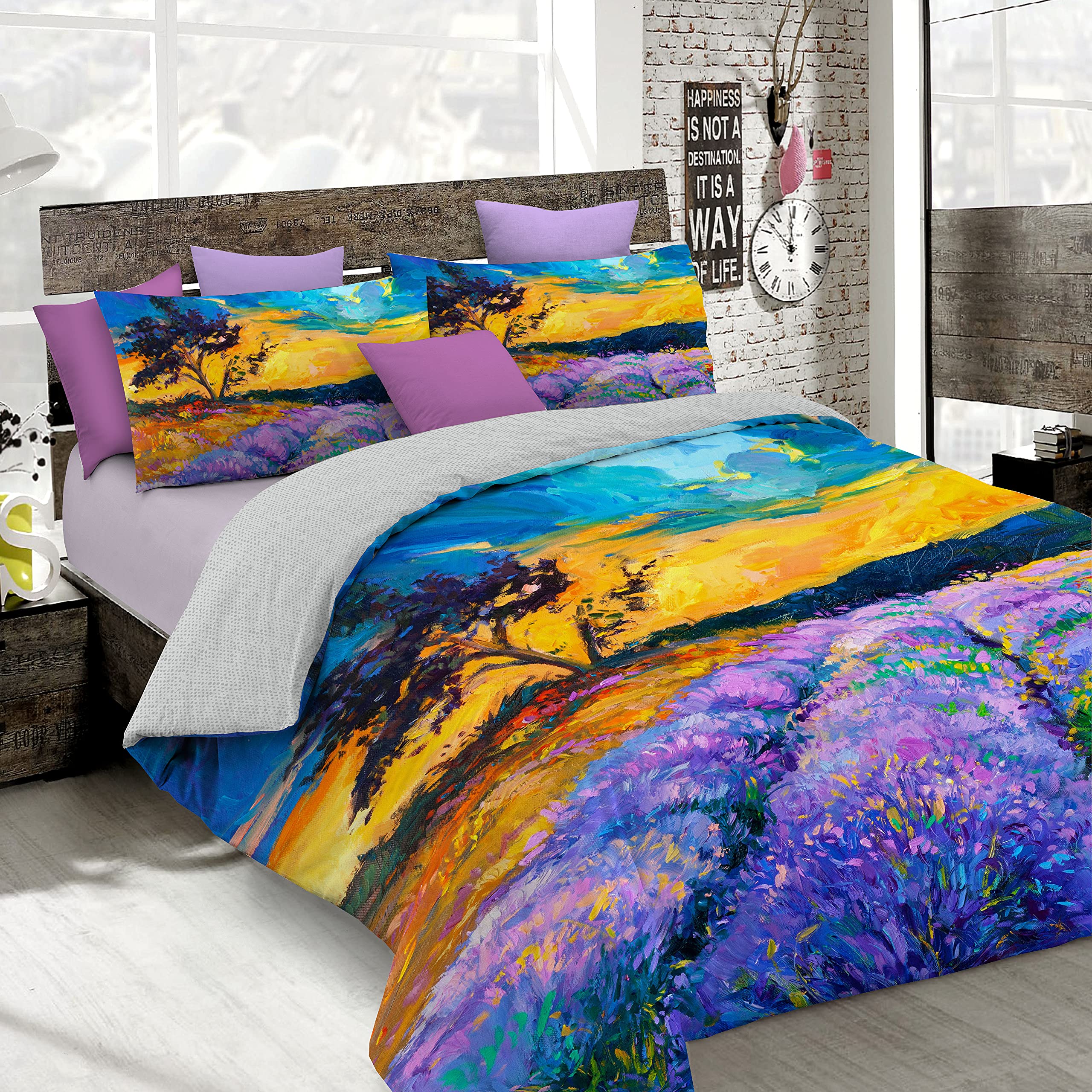 Italian Bed Linen Bettbezug, Doppelte, 100% Baumwolle, Multicolor SD12, DOPPEL