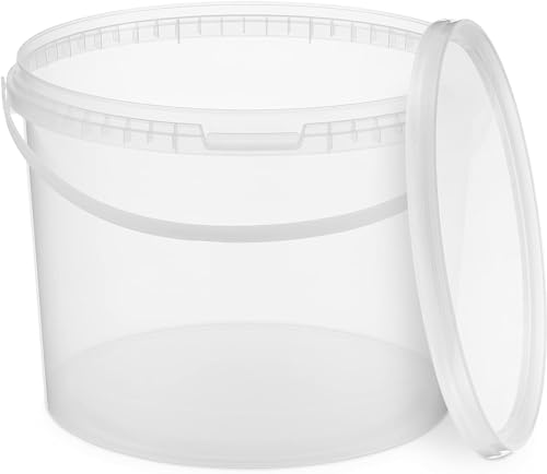BenBow Eimer mit Deckel 10l transparent 5X 10 Liter - lebensmittelecht, stabil, luftdicht - Aufbewahrungsbehälter aus Kunststoff, mit Henkel - leer