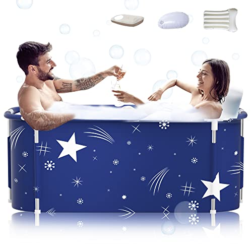 140cm tragbare faltbare Badewanne mit Metallrahmen, große Familie Badewanne für Erwachsener, effiziente Umstellung von heißer und kalter Badewanne 140cmX60cmX55cm