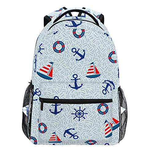 Oarencol Sailboat Anker Lenkrad Lifebuoy Ocean Line Rucksack Büchertasche Daypack Reise Schule College Tasche für Damen Herren Mädchen Jungen