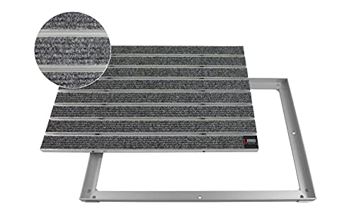 EMCO Eingangsmatte DIPLOMAT Large Rips hellgrau 12mm + ALU Rahmen Fußmatte Schmutzfangmatte Fußabtreter Antirutschmatte, Größe:750 x 500 mm