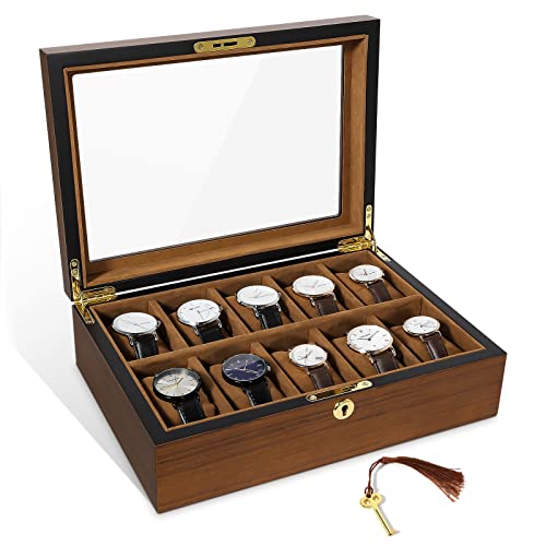 Zogin Uhrenbox / Präsentationsbox / Uhrenbox / Schmuckbox / Aufbewahrungsbox für Uhren mit Schloss aus schwarzem Kunstleder (10 Steckplätze)