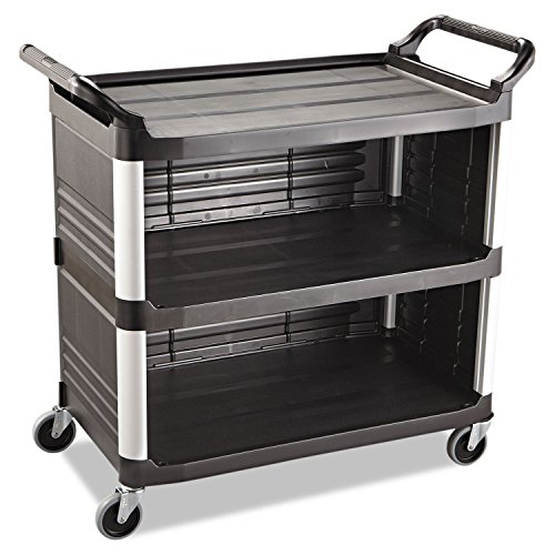 Rubbermaid Commercial Products Commercial 4093 37 13/16x40 5/8x20 inch 300lb 3 Shelve HDPE Service Cart with End Panels - Black