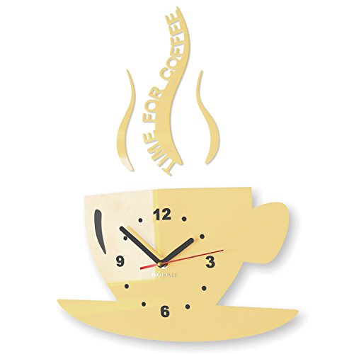 FLEXISTYLE Tasse Time for Coffee (Zeit für Kaffee) Moderne Küche Wanduhr, Vanille Ecru, 3D römisch, wanduhr deko
