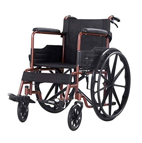 AOLI Grenzen mit Eigenantrieb Rollstühle, Klapp- und Tragbarer Rollstuhl, Removable Fußstützen und Handbremse,Braun