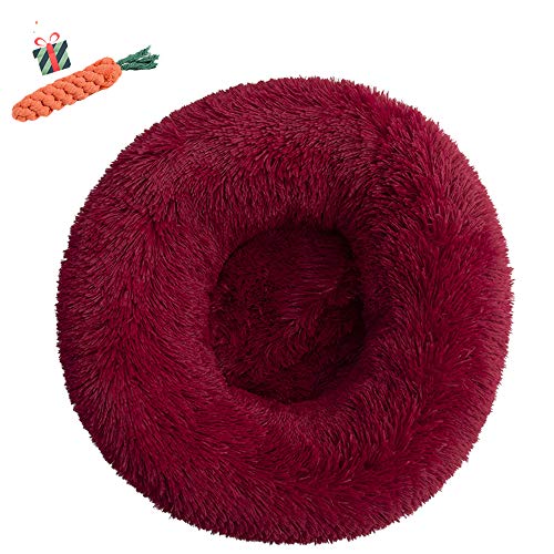Chickwin Pet Bed for Dog/Cat, Warm Fluffy Extra Soft Anti-Slip Bottom Bed Puppy Sofa Round Warm Cuddler Sleeping Bag Nesting Cave Kennel Soft (120CM,Rotwein)