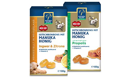 Manuka Health Honig Lutschbonbons, Ingwer-Zitrone und Propolis, je 100g, 2er Pack (2 x 100 g)