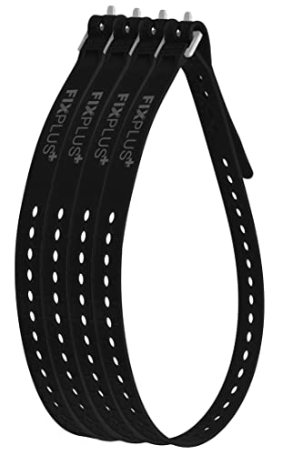 Fixplus Strap 4er-Pack - Zurrgurt Zum Sichern, Befestigen, Bündeln und Festzurren, aus Spezialkunststoff mit Aluminiumschnalle 86cm x 2,4cm (schwarz)
