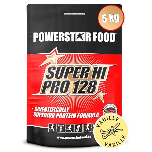 Powerstar SUPER HI PRO 128 | Mehrkomponenten Protein-Pulver Vanilla 5kg | Höchstmögliche Biologische Wertigkeit | Eiweiß-Pulver mit 80% Protein i.Tr. | Protein-Shake zum Muskelaufbau & Abnehmen
